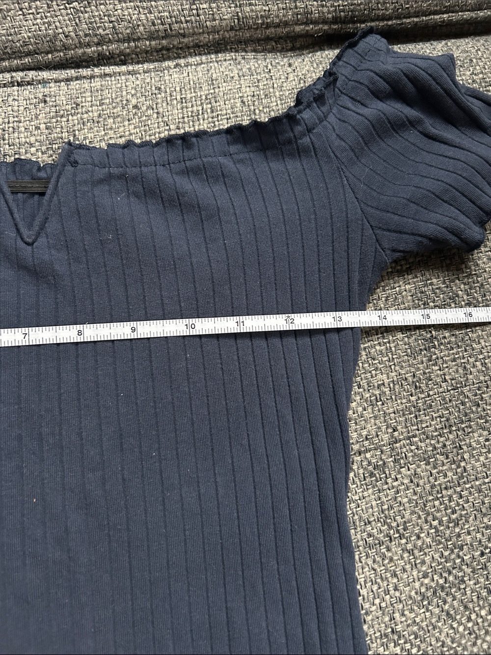 Off-Shoulder Ribbed Knit Mini Dress Navy - Picture 6 of 6